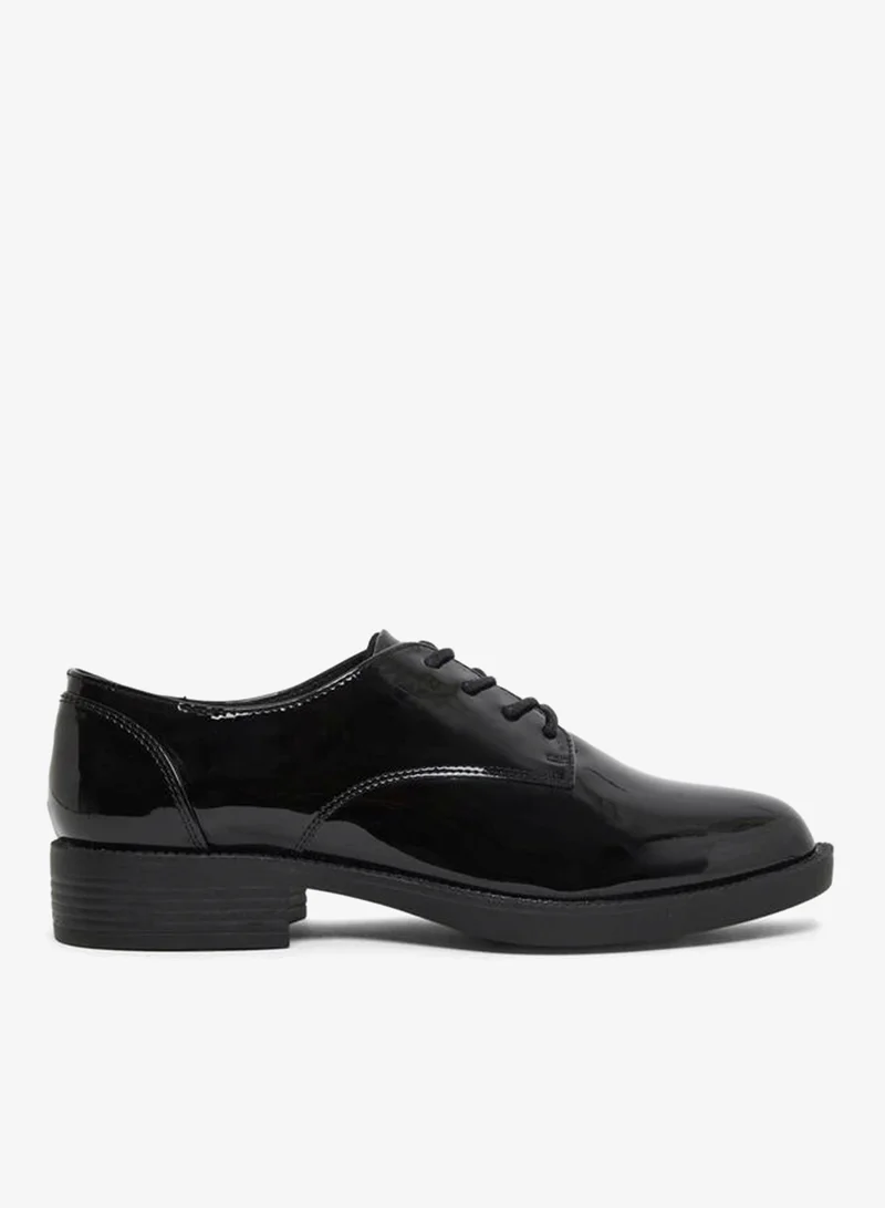 Black Patent Faux Leather Oxford Shoes