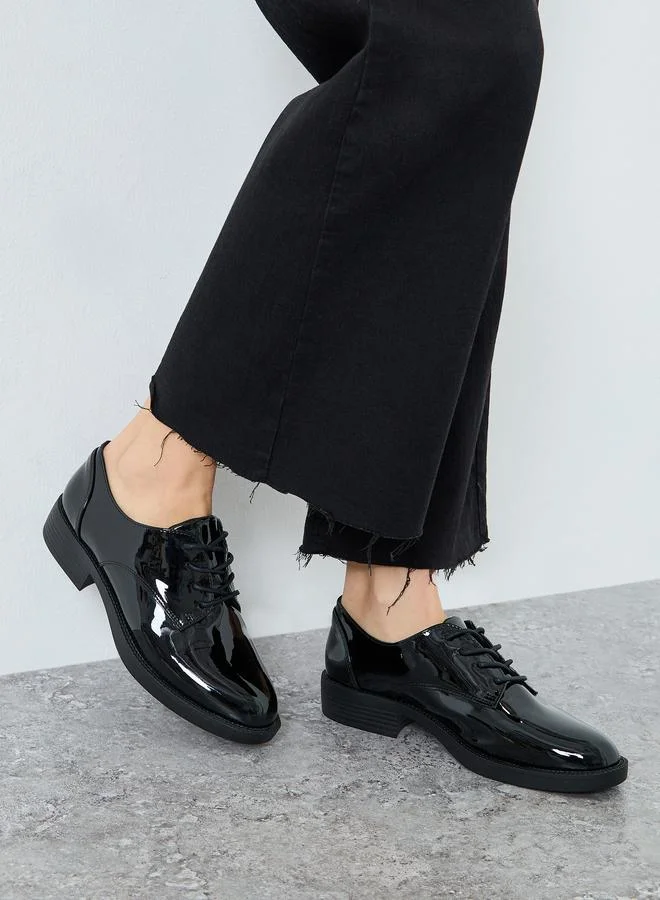 Styli Black Patent Faux Leather Oxford Shoes