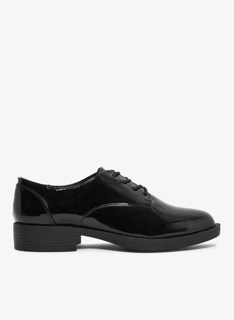 Styli Black Patent Faux Leather Oxford Shoes