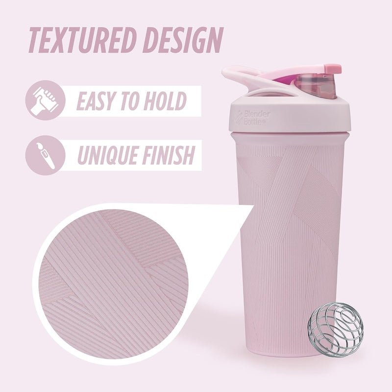 BlenderBottle Strada Shaker Cup Insulated Stainless Steel Water Bottle with Wire Whisk, 25-Ounce, Pink Stripes - Image 1