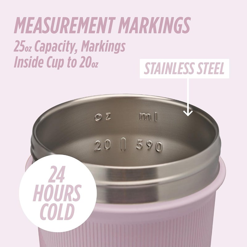 BlenderBottle Strada Shaker Cup Insulated Stainless Steel Water Bottle with Wire Whisk, 25-Ounce, Pink Stripes - Image 3