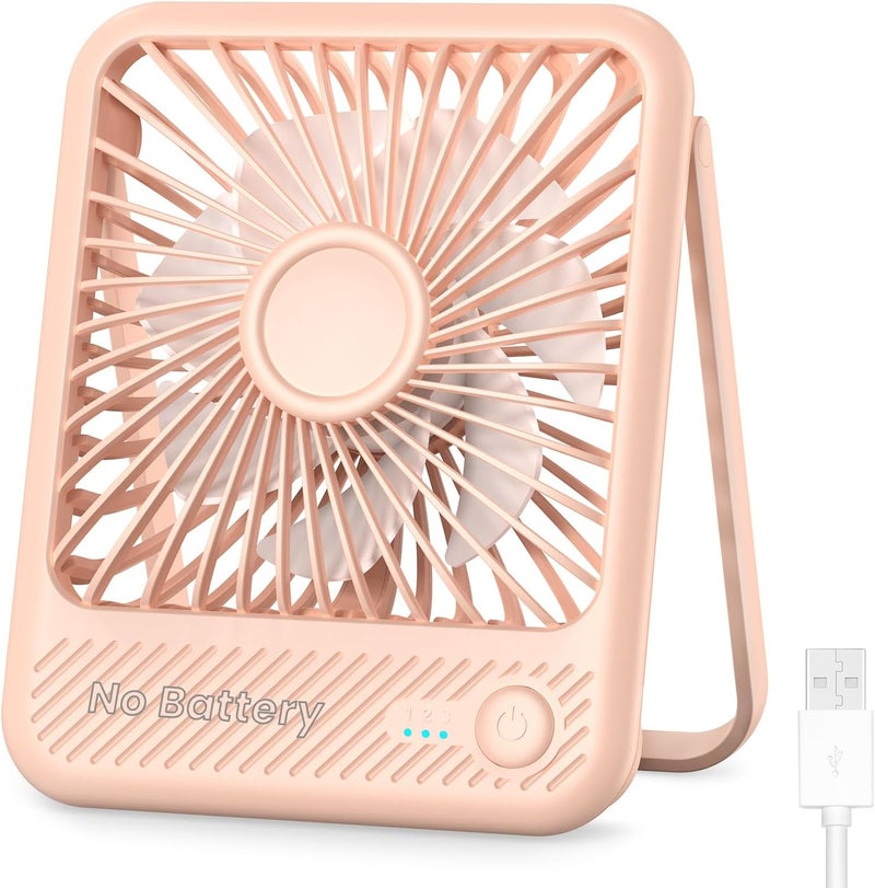 Koonie USB Desk Fan, Strong Wind Ultra Quiet Small Personal Fan with 180° Tilt Folding and 3 Speeds Adjustable, USB-C Corded Powered Mini USB Fan for Office Desktop Bedroom Pink - Image 1
