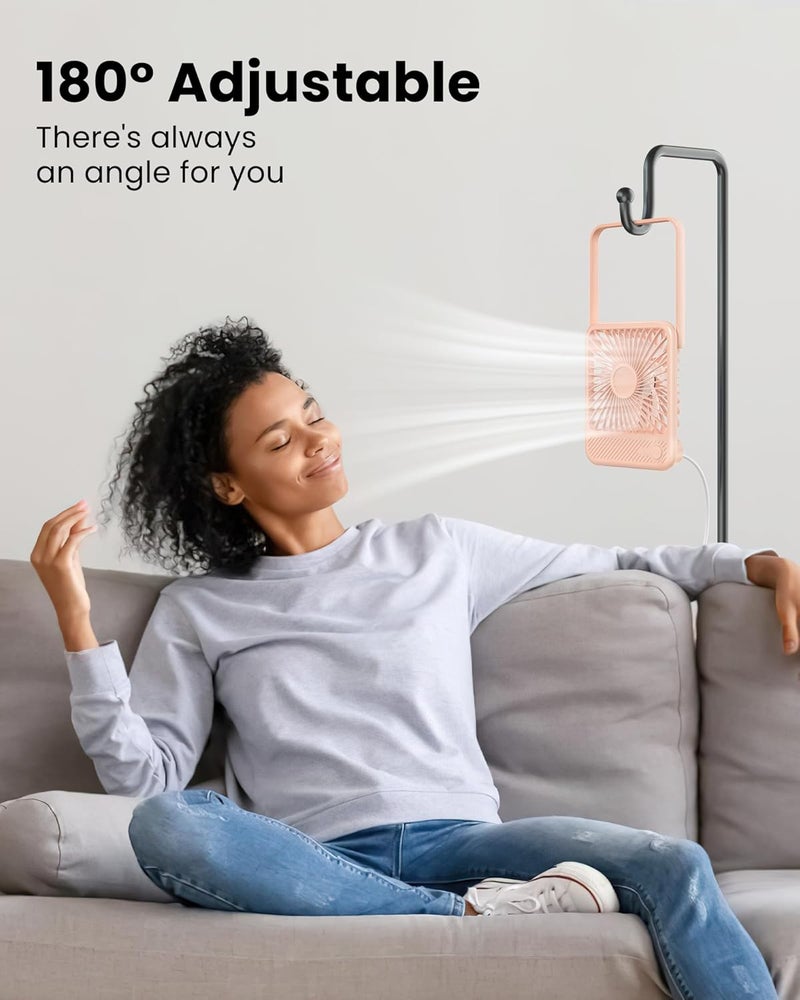 Koonie USB Desk Fan, Strong Wind Ultra Quiet Small Personal Fan with 180° Tilt Folding and 3 Speeds Adjustable, USB-C Corded Powered Mini USB Fan for Office Desktop Bedroom Pink - Image 3