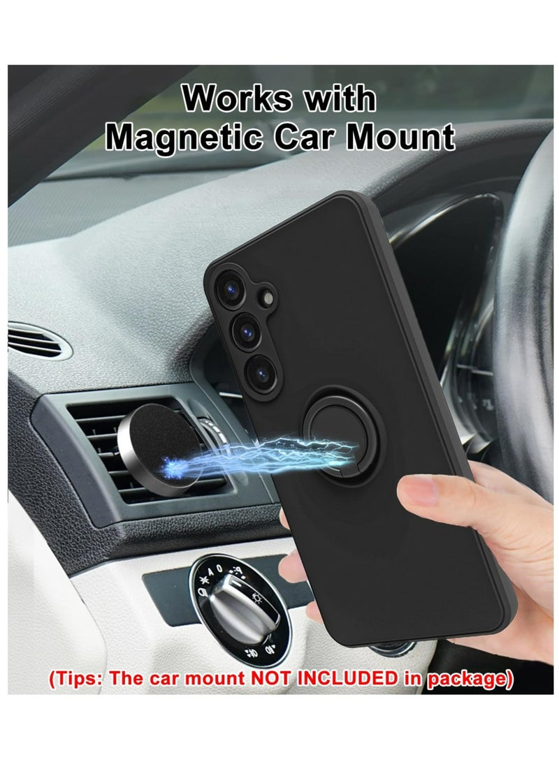 Samsung Galaxy A15 4G / 5G Case Liquid Silicone Flexible Edges Anti-scratch and Shockproof Circular Ring Support Car Magnets Black - Image 2