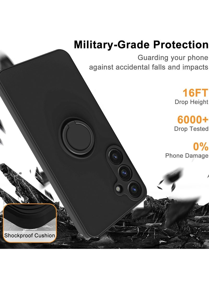 Samsung Galaxy A15 4G / 5G Case Liquid Silicone Flexible Edges Anti-scratch and Shockproof Circular Ring Support Car Magnets Black - Image 3