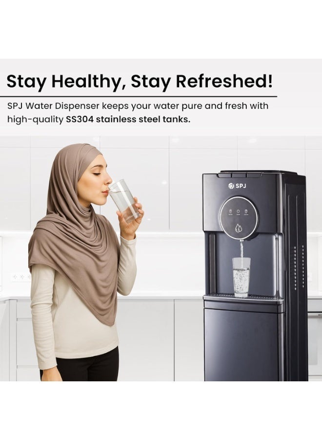 SPJ 18.9L Bottom Loading Water Dispenser, Hot Cold & Normal Water Cooler, Child Safety Lock, Antibacterial Water Dispenser, Anti-Electric Shock Protection, Black - Image 3