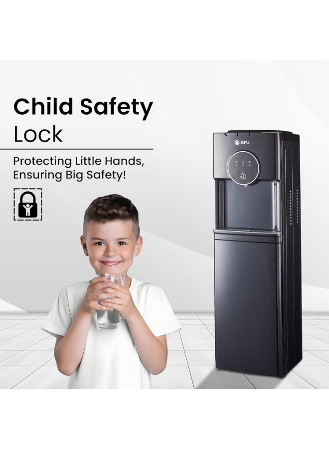 SPJ 18.9L Bottom Loading Water Dispenser, Hot Cold & Normal Water Cooler, Child Safety Lock, Antibacterial Water Dispenser, Anti-Electric Shock Protection, Black - Image 4