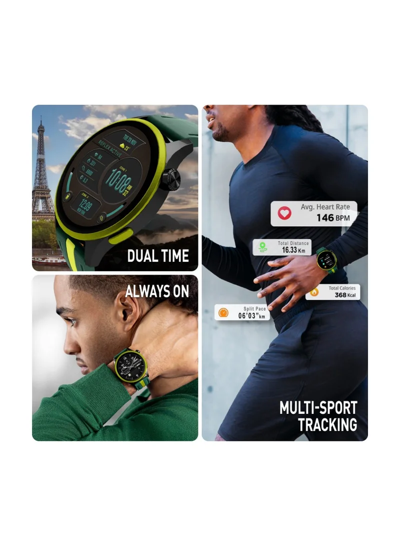 Reflex Active Venture 400 R Series 54 AMOLED GPS Smart Calling Watch, Green and Yellow Silicone Strap