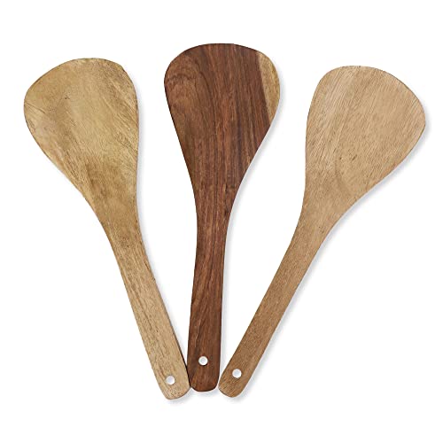 e kysa basics Wooden Triangle Compact Flip/Spatula/Ladle for Cooking Dosa/Roti/Chapati, Naturally Non-Stick, Handmade - 24 * 8 cm, Set of 3 - Image 1