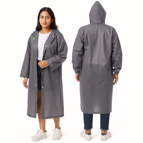 HACER EVA Waterproof Unisex Rain Coat Hooded Full Sleeves Outdoor Men, Women, Boys & Girls Rainwear Poncho Raincoat for Camping, Hiking & Travelling (Grey) - Image 1