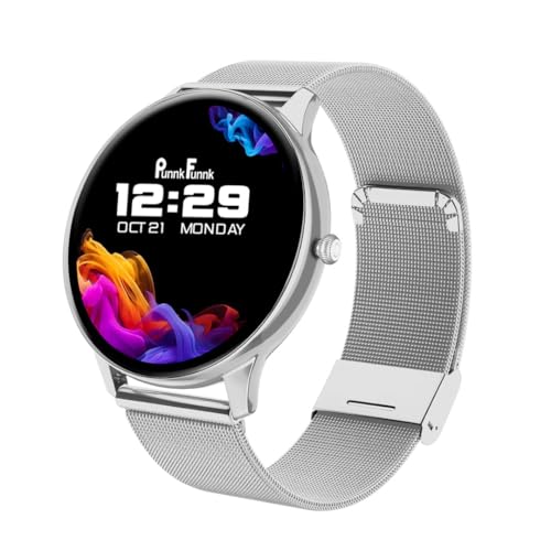 PunnkFunnk Glavito Round Dial Smartwatch 1.49" AMOLED Display, 100+ Sports Modes, Health Tracking, Bluetooth Calling, Functional Crown Control, 100+ Watch Faces for Men & Women (Millanese Silver) - Image 1