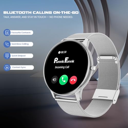 PunnkFunnk Glavito Round Dial Smartwatch 1.49" AMOLED Display, 100+ Sports Modes, Health Tracking, Bluetooth Calling, Functional Crown Control, 100+ Watch Faces for Men & Women (Millanese Silver) - Image 4