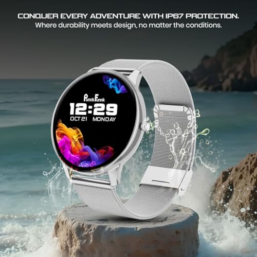 PunnkFunnk Glavito Round Dial Smartwatch 1.49" AMOLED Display, 100+ Sports Modes, Health Tracking, Bluetooth Calling, Functional Crown Control, 100+ Watch Faces for Men & Women (Millanese Silver) - Image 3