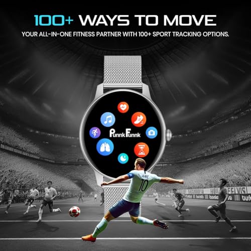 PunnkFunnk Glavito Round Dial Smartwatch 1.49" AMOLED Display, 100+ Sports Modes, Health Tracking, Bluetooth Calling, Functional Crown Control, 100+ Watch Faces for Men & Women (Millanese Silver) - Image 5