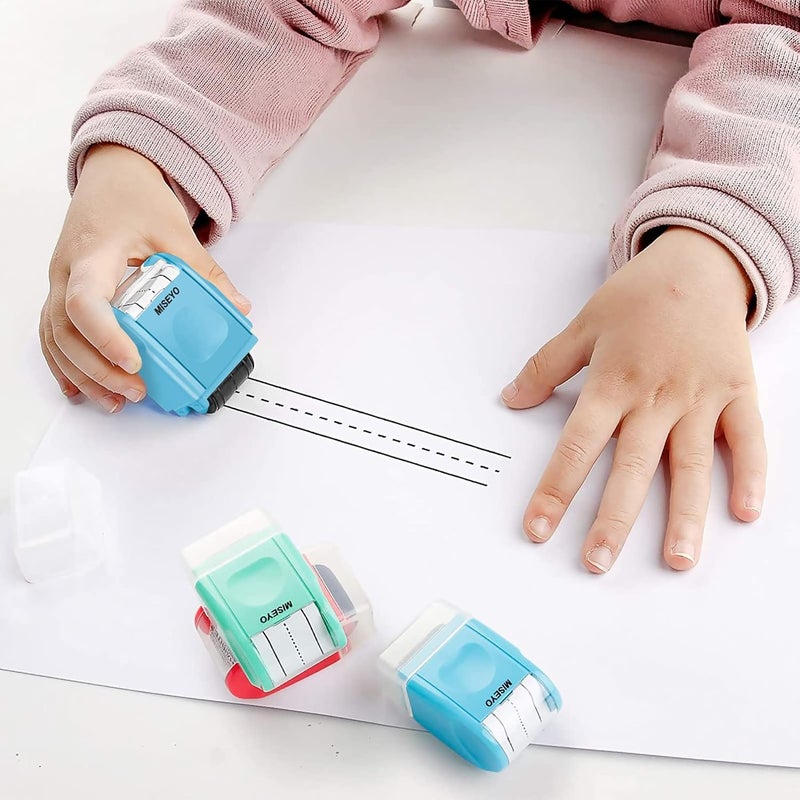 Miseyo Dashed Handwriting Lines Practice Roller Stamp,Self-Inking Line Rolling Stamps for Kids Writing - Blue - Image 4