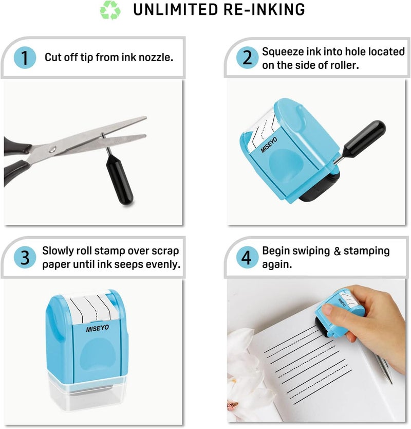 Miseyo Dashed Handwriting Lines Practice Roller Stamp,Self-Inking Line Rolling Stamps for Kids Writing - Blue - Image 3
