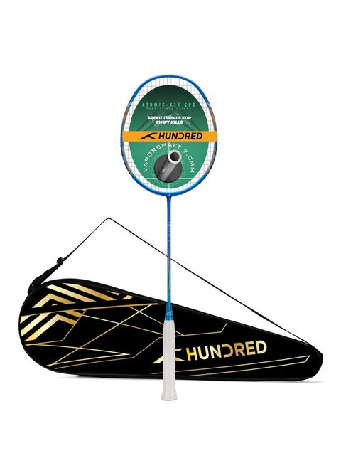 Atomic-X 35 Spd Carbon Fibre Strung Badminton Racket With Full Racket Cover (Navy/Blue) | For Intermediate Players | 80Grams | Maximum String Tension - 35Lbs