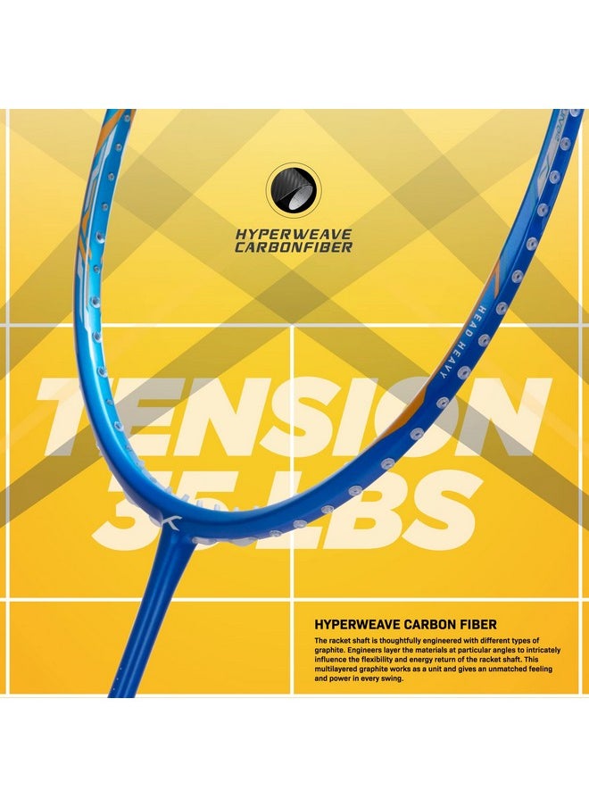 HUNDRED - Atomic-X 35 Spd Carbon Fibre Strung Badminton Racket With Full Racket Cover (Navy/Blue) | For Intermediate Players | 80Grams | Maximum String Tension - 35Lbs - Image 1