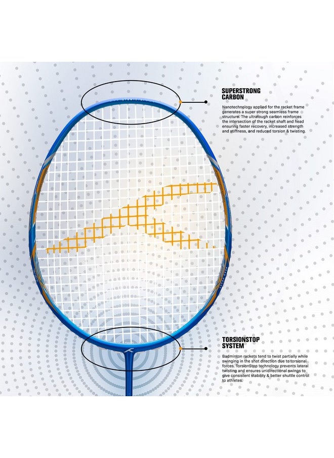 HUNDRED - Atomic-X 35 Spd Carbon Fibre Strung Badminton Racket With Full Racket Cover (Navy/Blue) | For Intermediate Players | 80Grams | Maximum String Tension - 35Lbs - Image 1