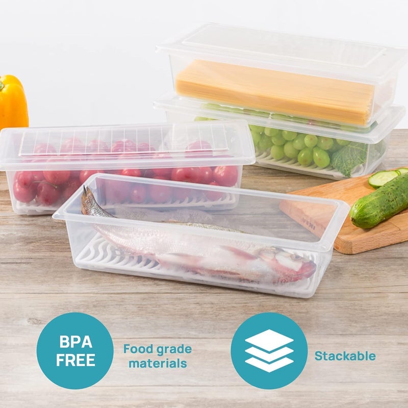 SARAZA SARAZA Polypropylene Fridge Storage Boxes Pack of 6 Fridge Organizer With Removable Drain Plate Fridge Storage Containers Keeps Fruits Vegetables Meat Fish Fresh Longer 1500 Ml Container Box  - Image 2