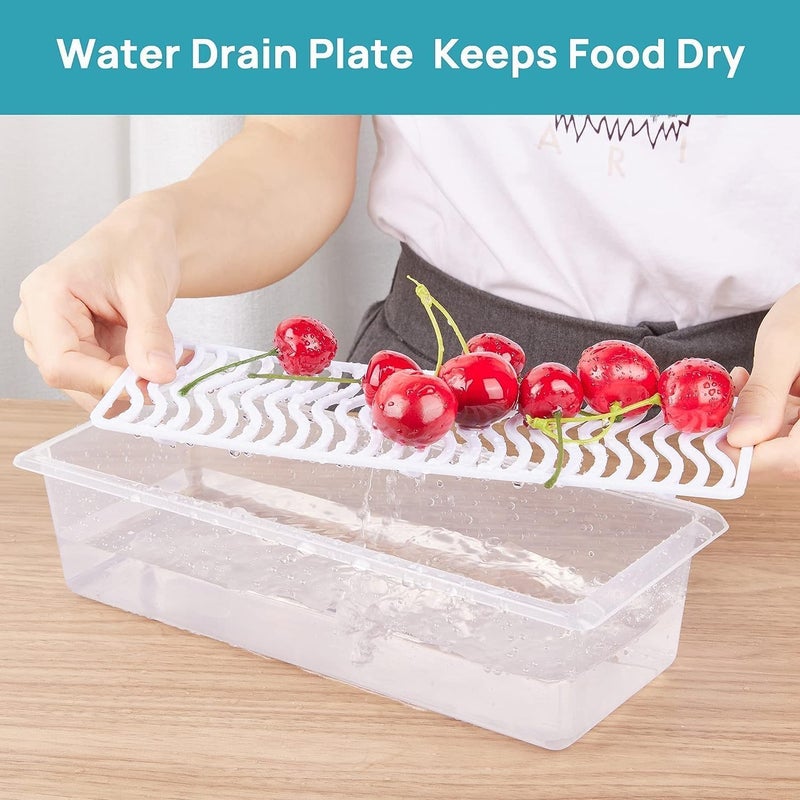 SARAZA SARAZA Polypropylene Fridge Storage Boxes Pack of 6 Fridge Organizer With Removable Drain Plate Fridge Storage Containers Keeps Fruits Vegetables Meat Fish Fresh Longer 1500 Ml Container Box  - Image 3