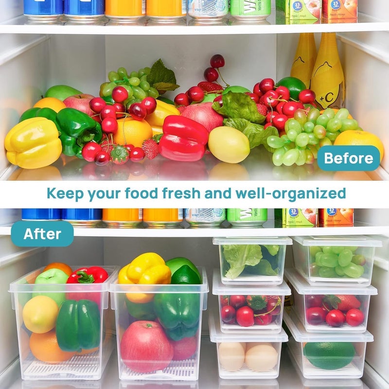 SARAZA SARAZA Polypropylene Fridge Storage Boxes Pack of 6 Fridge Organizer With Removable Drain Plate Fridge Storage Containers Keeps Fruits Vegetables Meat Fish Fresh Longer 1500 Ml Container Box  - Image 4