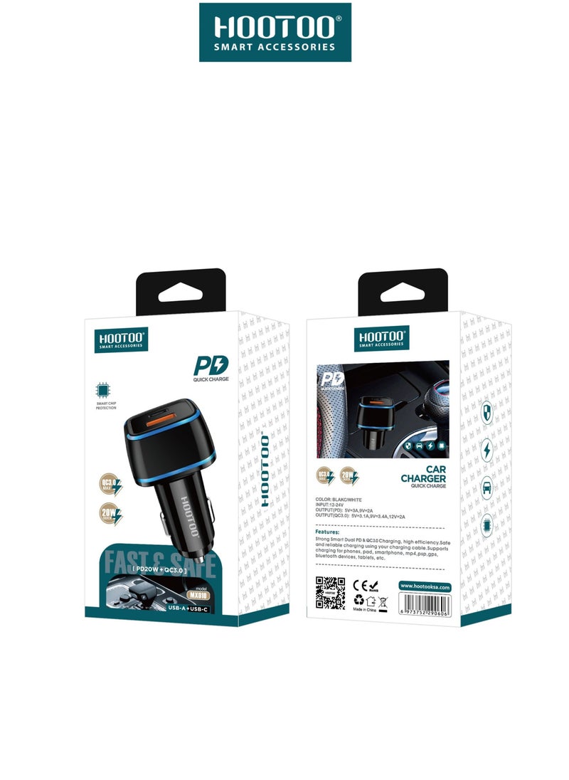 PD Fast Car Charger, 20W Charger. With PD & QC3.0 Fast Charging Car Charger, Equipped with a Chip to Protect Your Phone from Damage and Overcharging.