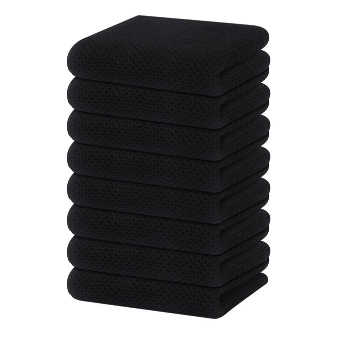100 COTTON WAFFLE WEAVE KITCHEN DISH TOWELS ULTRA SOFT ABSORBENT QUICK DRYING CLEANING TOWEL 13 X 28 INCHES 8PACK BLACK