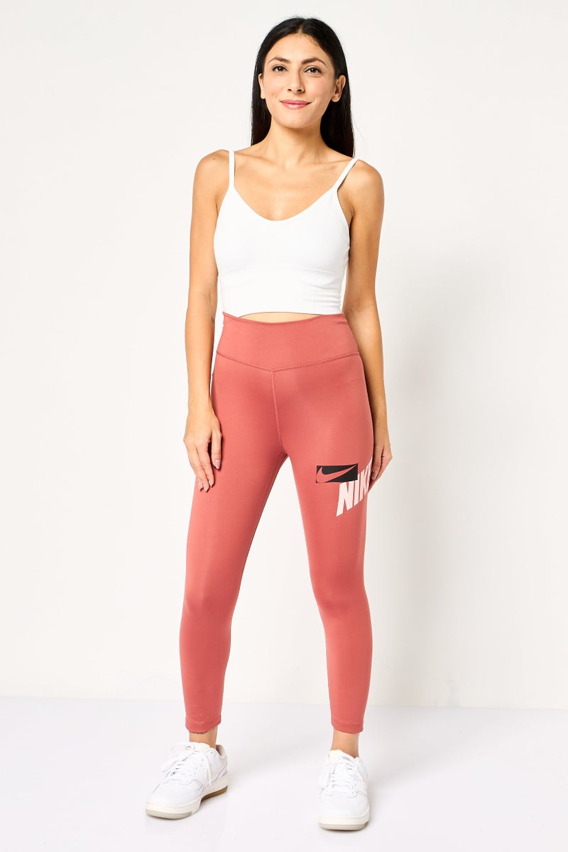 Nike Women Tight Fit Brand Logo Training Tights, Rust - Image 2