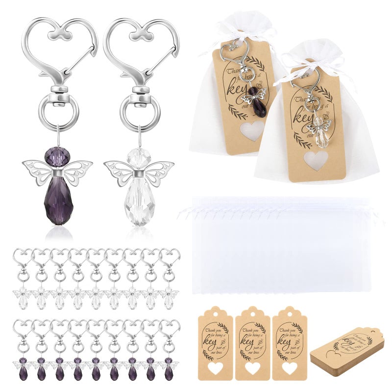 GWHOLE GWHOLE 20 Sets of Angel Keychain with Organza Gift Bags and Thank You Favor Tags Guest Return Gifts for Baby Shower Birthday Wedding Bridal Shower Baptism Favors Purple and White