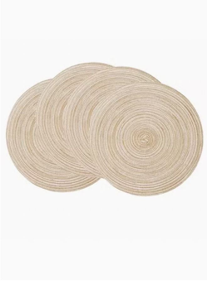 Y&D Set Of 4 Round Cotton Braided Table Place Mats Beige 38cm  - Image 1