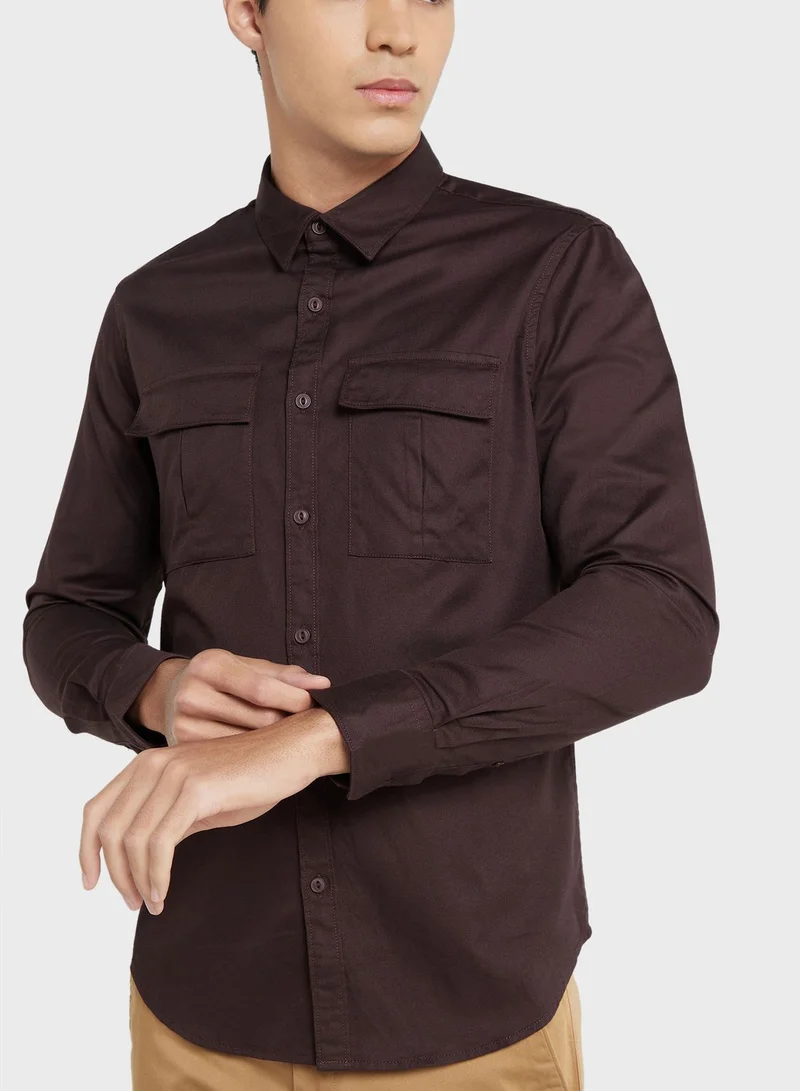 Thomas Scott Thomas Scott Classic Slim Fit Twill Weave Pure Cotton Casual Shirt