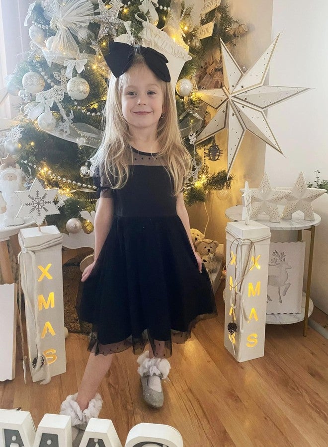 Arshiner فستان حفلة الأميرة للبنات الصغيرات من أرشينر بأكمام منتفخة من التول لصيف 3-4 سنوات باللون الأسود - Image 4