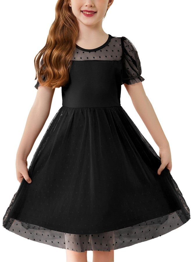 Arshiner فستان حفلة الأميرة للبنات الصغيرات من أرشينر بأكمام منتفخة من التول لصيف 3-4 سنوات باللون الأسود - Image 1
