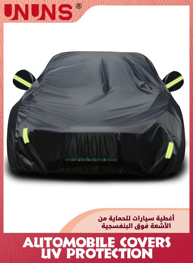 UNUNS Full Car Covers,Full Exterior Covers For Car,Universal Automobile Cover Waterproof Car Hood For All Weather,Sun Rain Wind Protection Vehicle Cover With Reflective Strip,Black XL-490X190X185CM - Image 1