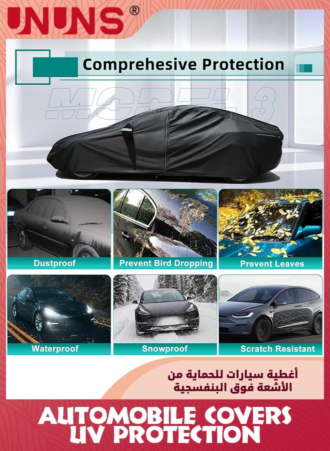UNUNS Full Car Covers,Full Exterior Covers For Car,Universal Automobile Cover Waterproof Car Hood For All Weather,Sun Rain Wind Protection Vehicle Cover With Reflective Strip,Black XL-490X190X185CM - Image 5