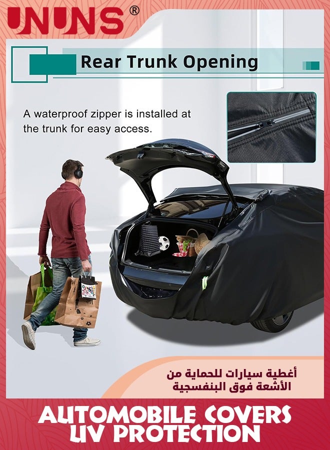 UNUNS Full Car Covers,Full Exterior Covers For Car,Universal Automobile Cover Waterproof Car Hood For All Weather,Sun Rain Wind Protection Vehicle Cover With Reflective Strip,Black XL-490X190X185CM - Image 4