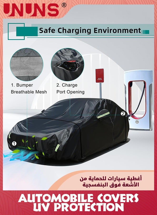 UNUNS Full Car Covers,Full Exterior Covers For Car,Universal Automobile Cover Waterproof Car Hood For All Weather,Sun Rain Wind Protection Vehicle Cover With Reflective Strip,Black XL-490X190X185CM - Image 2