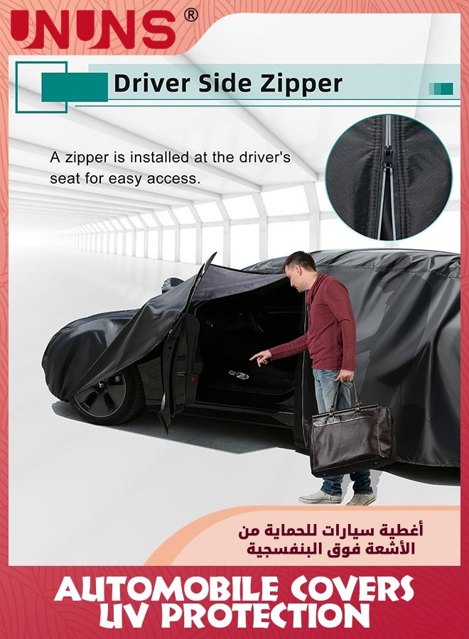 UNUNS Full Car Covers,Full Exterior Covers For Car,Universal Automobile Cover Waterproof Car Hood For All Weather,Sun Rain Wind Protection Vehicle Cover With Reflective Strip,Black XL-490X190X185CM - Image 3