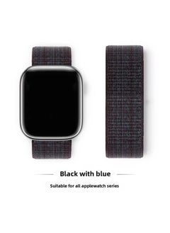 Generic Suitable For Iwatch1-s9 Strap Light Mint/Ocean Blue Nylon Loop Velcro Wristband For Apple Watch Strap-Color:116# Black With Blue-Specifications:38/40/41mm  - Image 1