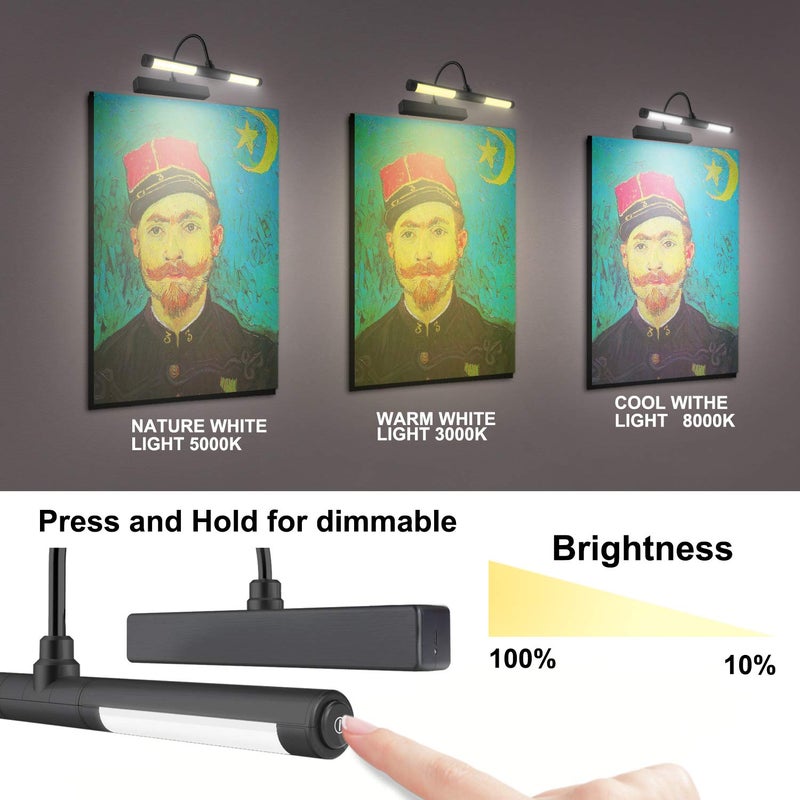LUXSWAY إطار صور لاسلكي LUXSWAY مع إضاءة LED، إضاءة عرض فنية قابلة لإعادة الشحن، مصابيح فوق اللوحات مع جهاز تحكم عن بعد، مصباح فني برأس مرن، 28 LED 3 أوضاع إضاءة 200LM - أسود - Image 2