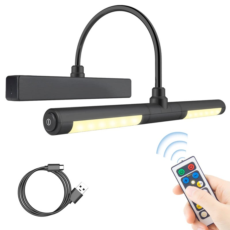 LUXSWAY إطار صور لاسلكي LUXSWAY مع إضاءة LED، إضاءة عرض فنية قابلة لإعادة الشحن، مصابيح فوق اللوحات مع جهاز تحكم عن بعد، مصباح فني برأس مرن، 28 LED 3 أوضاع إضاءة 200LM - أسود - Image 1