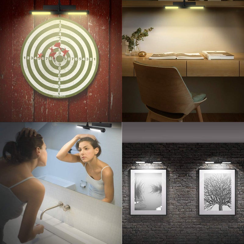 LUXSWAY إطار صور لاسلكي LUXSWAY مع إضاءة LED، إضاءة عرض فنية قابلة لإعادة الشحن، مصابيح فوق اللوحات مع جهاز تحكم عن بعد، مصباح فني برأس مرن، 28 LED 3 أوضاع إضاءة 200LM - أسود - Image 3