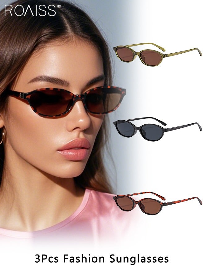 roaiss 3 Pcs Retro Oval Sunglasses, UV400 Protection Sun Glasses, Fashion Anti-glare Shades for Women Driving, Fishing, Traveling with Case, 54mm - Image 1