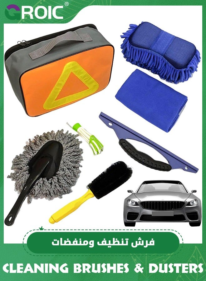 GROIC Car Cleaning Kit, Car Cleaning Brush and Sponge Pads Set, Professional Car Cleaning Set with Carry Bag for Car Interior, Exterior, Wheel, Dashboard, Leather, Emblems Welts - Image 1