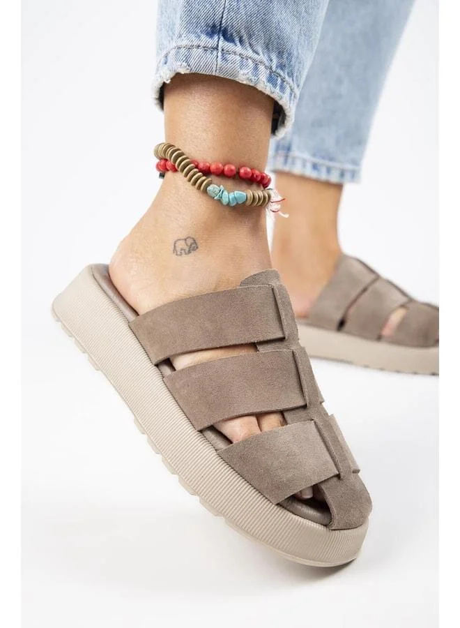 Rodin Women's Genuine Leather Three-Strap Clogs Mink Sandals - Brown
