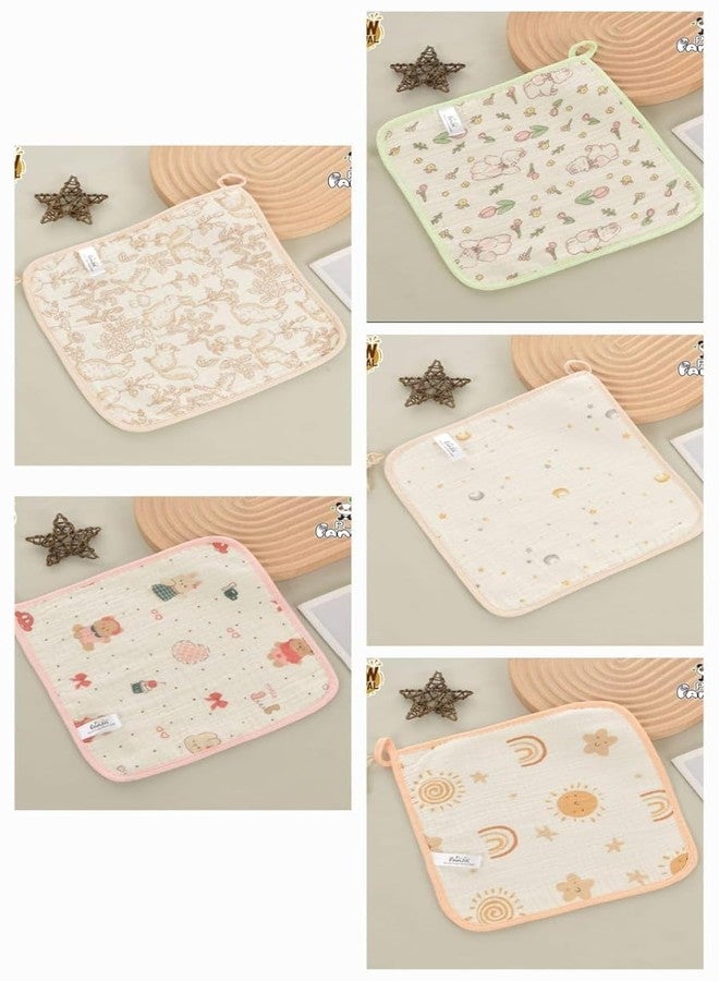 pilu Muslin Washcloths Set of 5 Ultra Soft Cotton Face Towels 25x25cm for Newborns Infants Toddlers Gentle Wipes for Sensitive Skin Mix Color Print - Image 3
