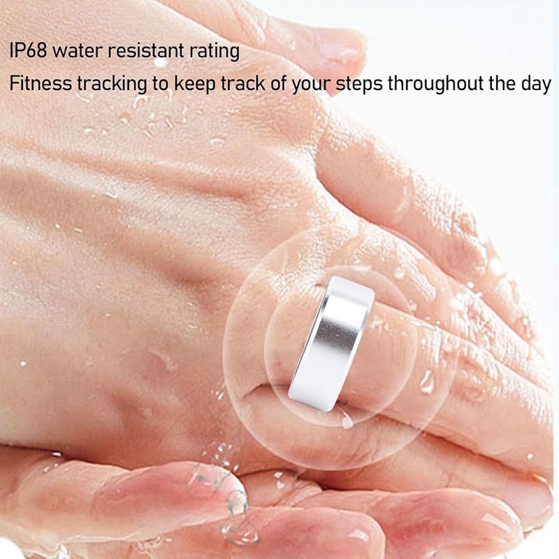 خاتم ذكي لتتبع الصحة IP68 بلوتوث 5.1 خاتم اللياقة البدنية مراقب درجة حرارة الجسم والخطوات والنوم فضي المقاس 9 - Image 3