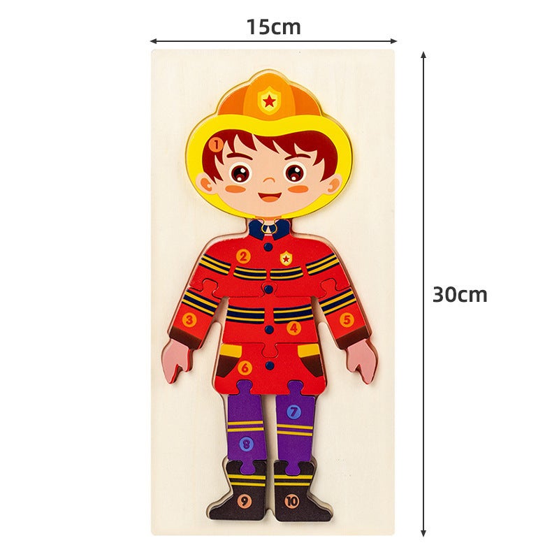 Wooden 3D Three-Dimensional Buckle Figure Three-Dimensional Jigsaw Puzzle Kindergarten Early Education Animal Digital Traffic Jigsaw Puzzle Toy - Image 1