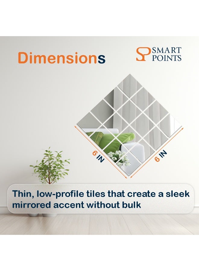 "سمارت بوينتس  " ستيكر مرايا أكريليك (16 قطعة) – استيكرات مرايا ديكورية للمجلس وغرف النوم والممرات – 15×15 سم - Image 4